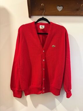 Izod Men's Bright Red V-Neck Button Cardigan with Logo